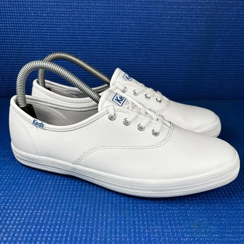 🔴 KEDS CHAMPION Women`s Size 7W White Leather Walking Comfort Shoes WH45750